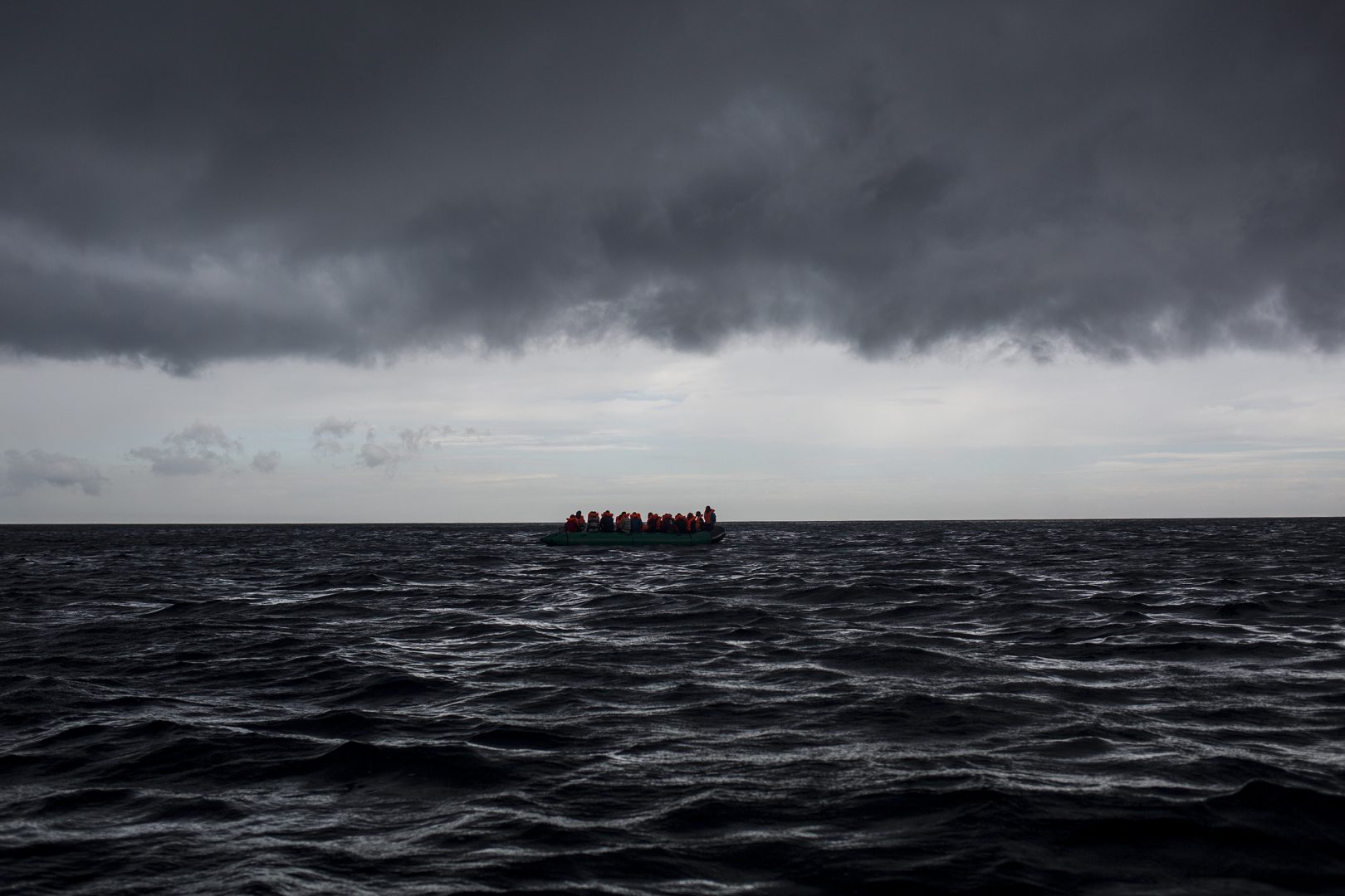 A dinghy sails at Mar de Alboran between Spain and Morocco.